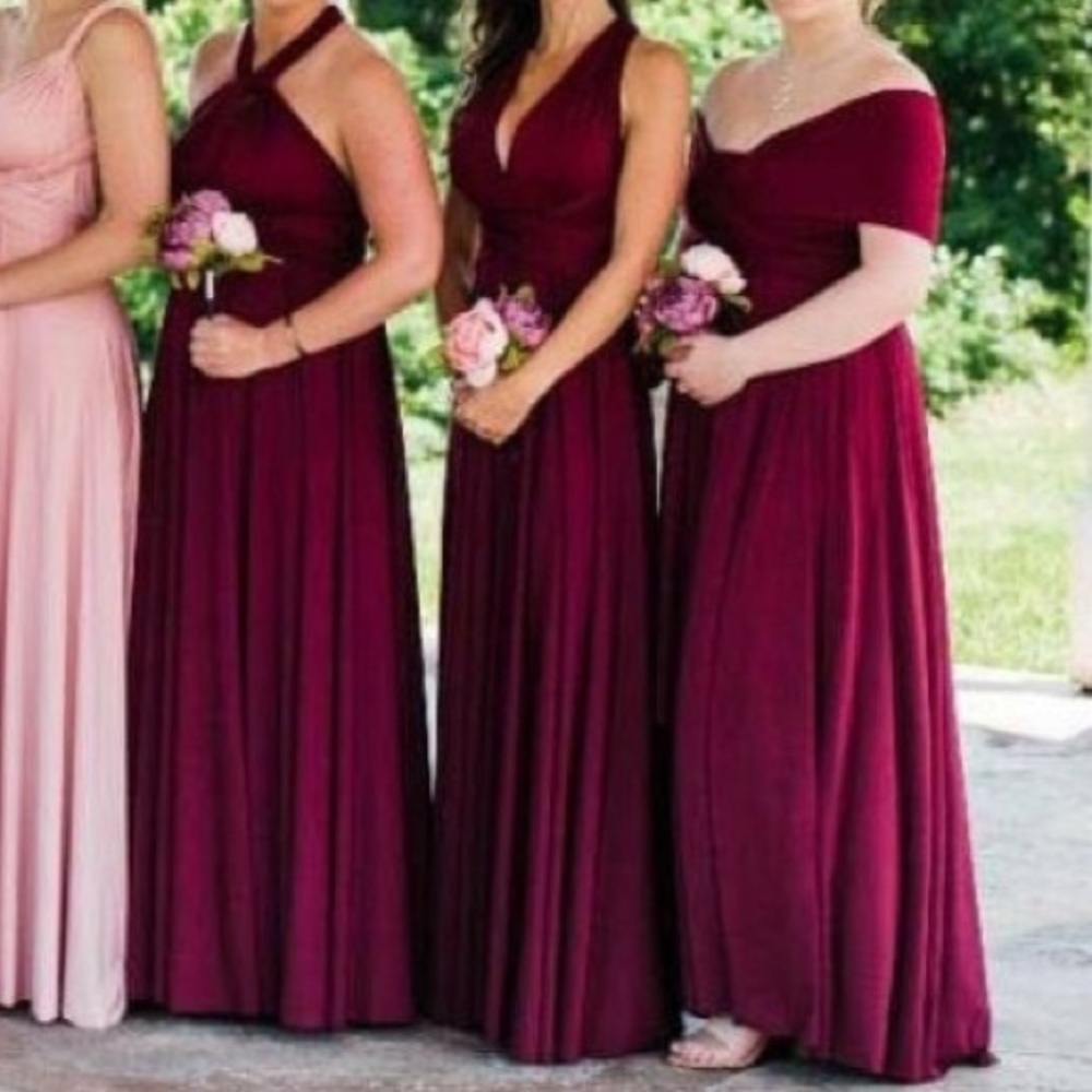 Burgundy OS convertible infinity bridesmaid dress - Picture 2 of 6